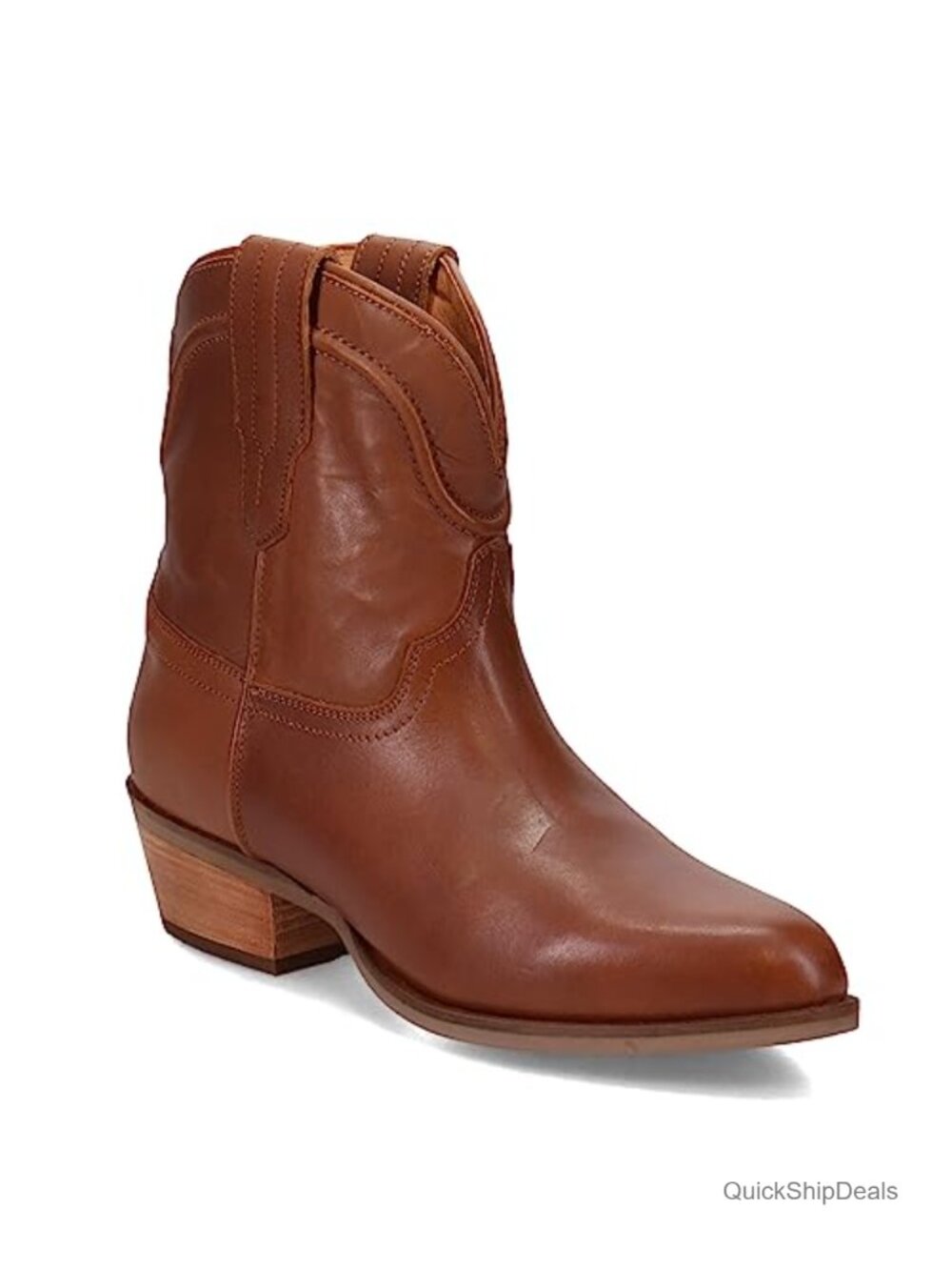 Womens Leather Ankle Western Booties Snip Toe Pull On Low Heel Work